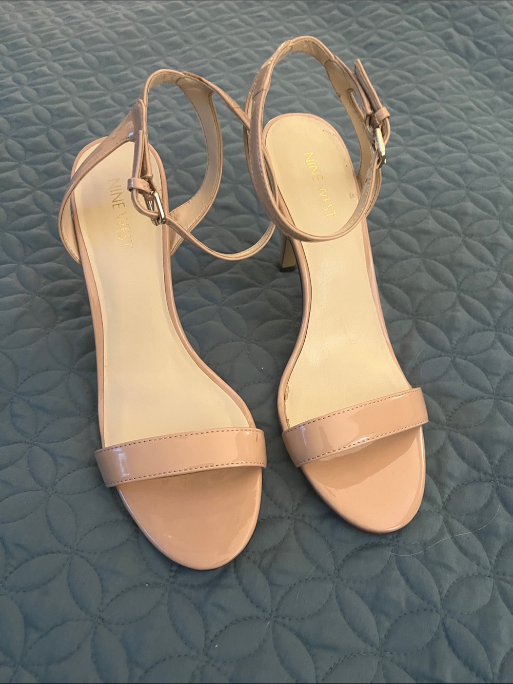 Nine West Nude Patent Ankle-Strap Heels